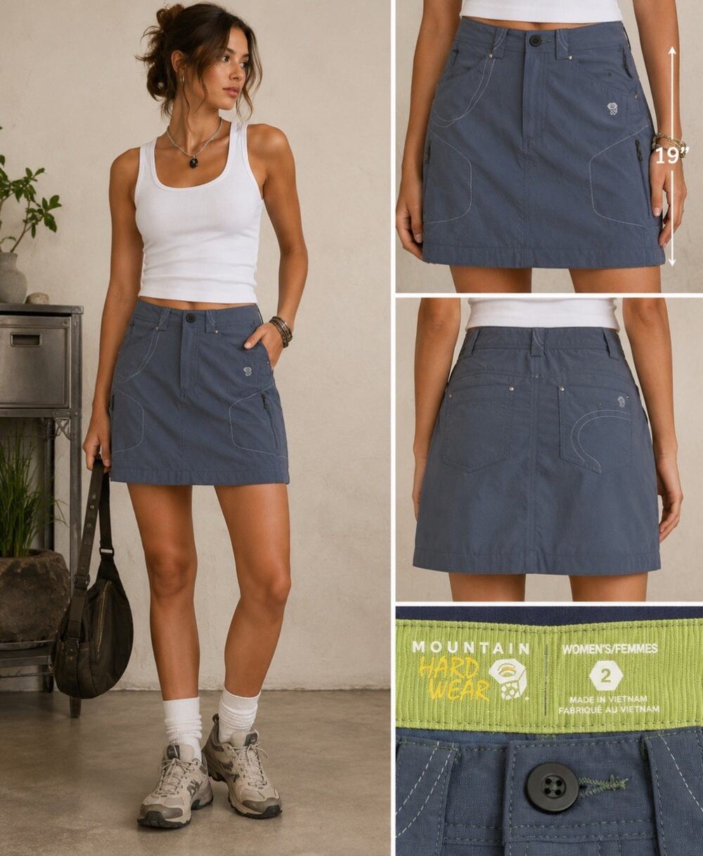 Gorpcore Outdoor Mountain Hardwear Women's Utility Cargo Skirt Size 2 Slate Blue